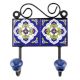 Navy Blue With White Ceramic Floral Tiles Hook 